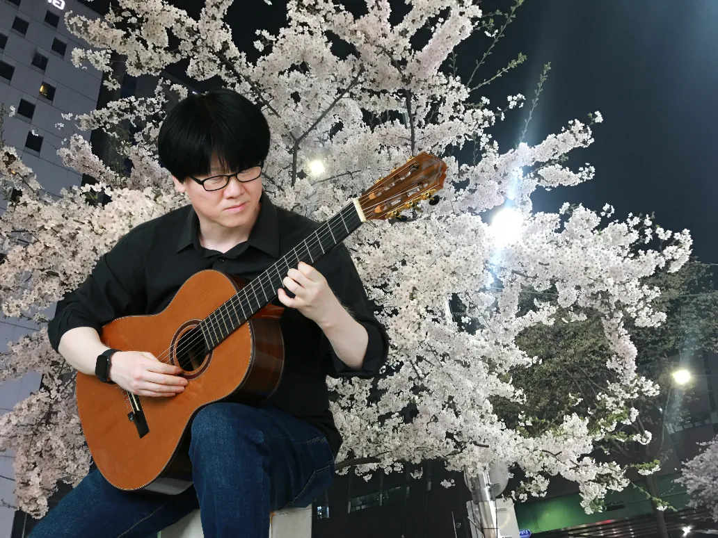 벗꽃 배경 기타 연주