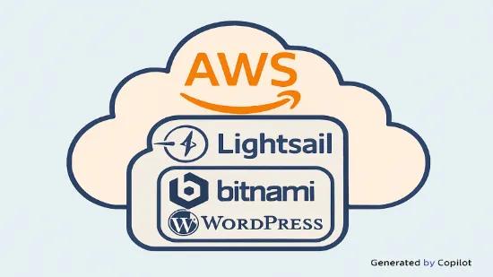 AWS Lightsail 환경에서 WordPress 구축을 상징하는 일러스트레이션